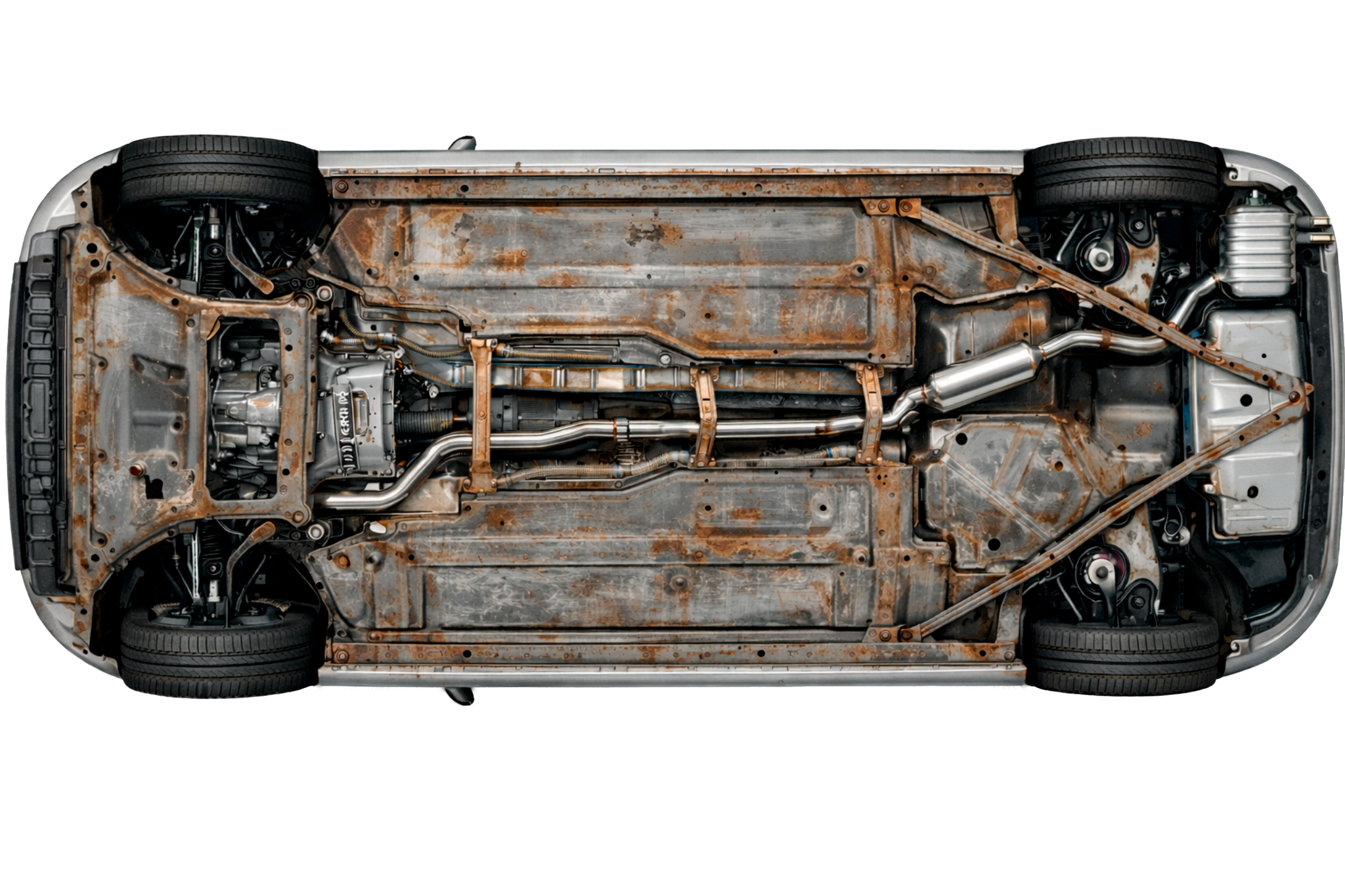 Исходное состояние днища автомобиля до обработки